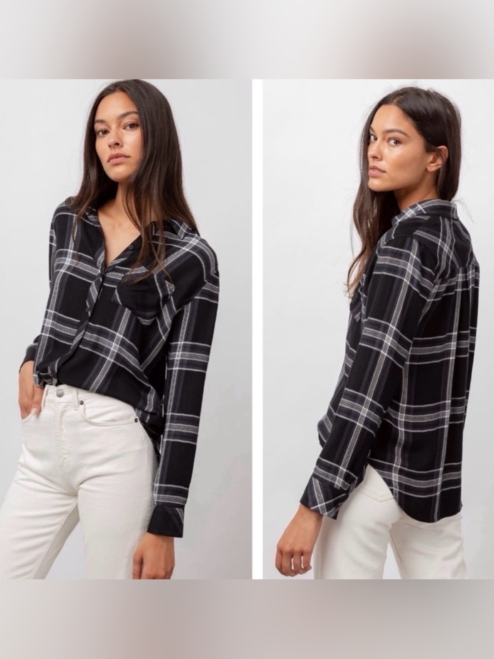 Rails Black and White Soft Plaid Shirt with Logo Tag, Size XS